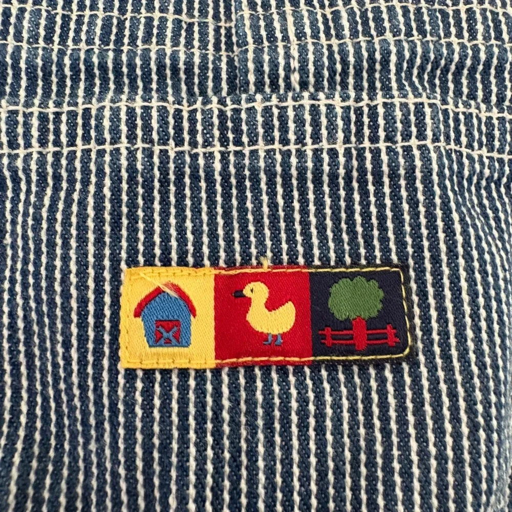 Y2K Toddler Overall Shorts Carters 18M Blue Stripe DenimTractor Farm Animals‎